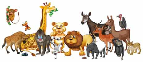 Free vector different wild animals on white