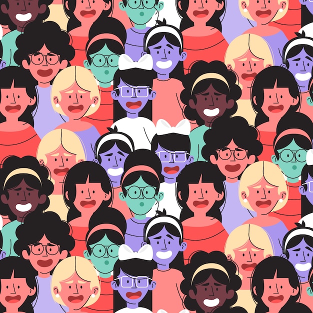 Free vector different women's day pattern with women faces