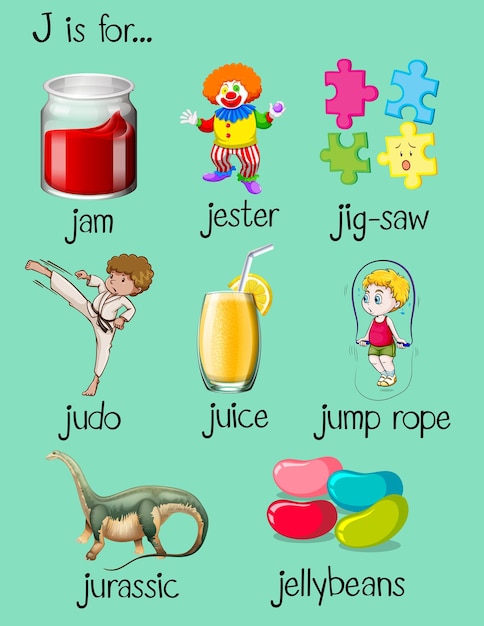 Free Vector different words begin with letter j