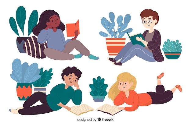 Different young people reading together illustrated