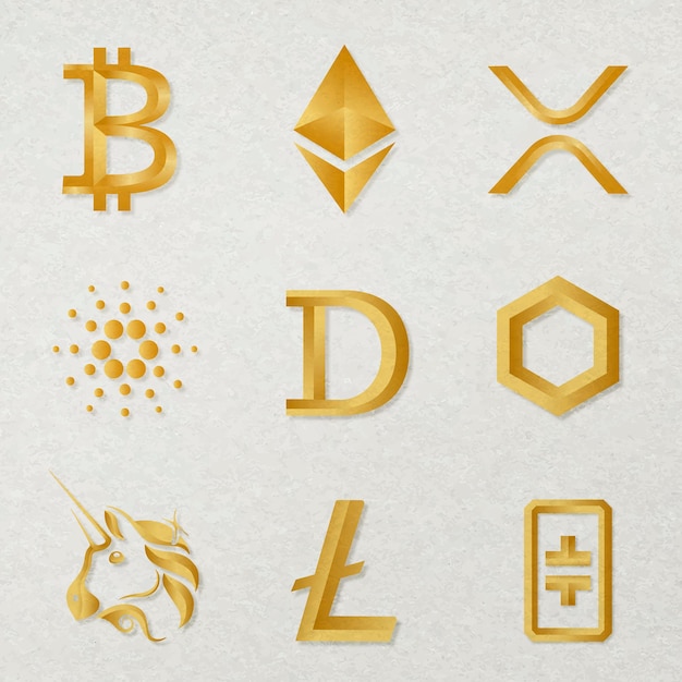 Digital asset icons vector in gold fintech blockchain concept collection