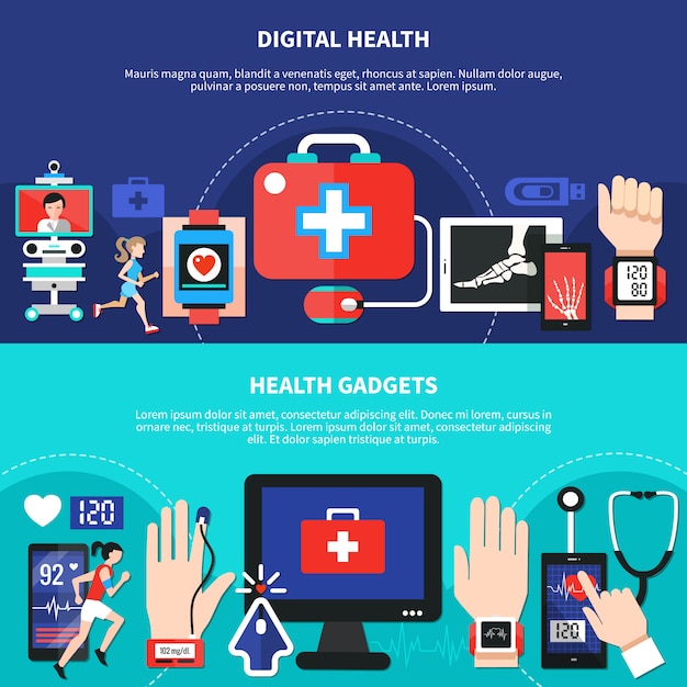 Digital Health Gadgets Flat Banners