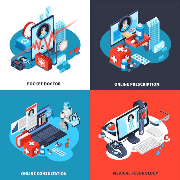 Free Vector digital health isometric composition set