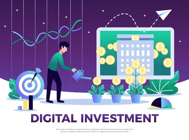 Free Vector digital investment composition with text and conceptual illustration