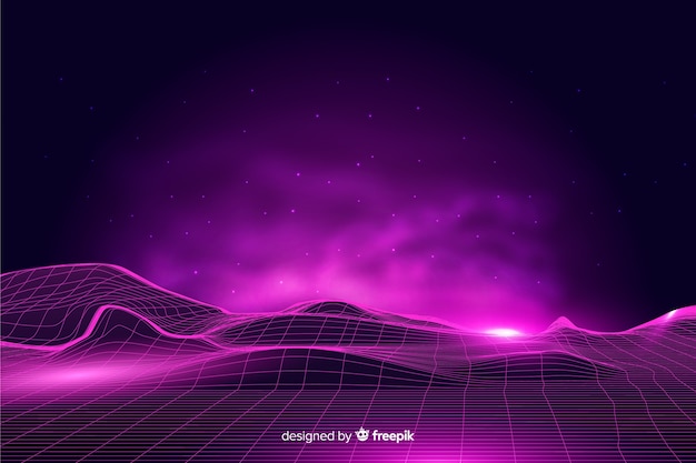 Free vector digital landscape with particles background