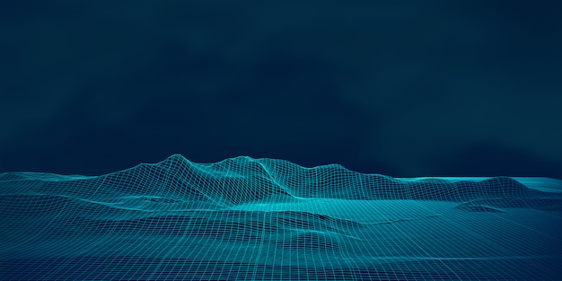 Digital landscape with techno wireframe design