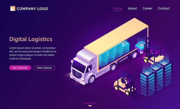 Free Vector digital logistics isometric landing, data delivery