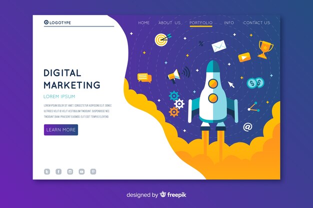 Digital marketing landing page with rocket