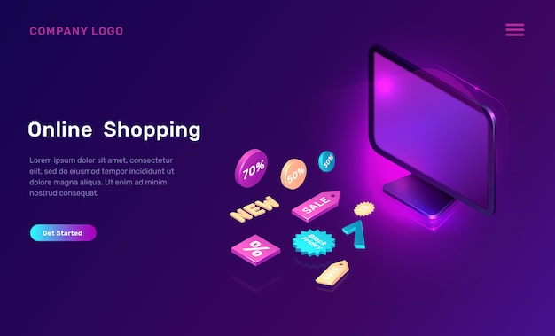 Digital marketing, online shopping isometric