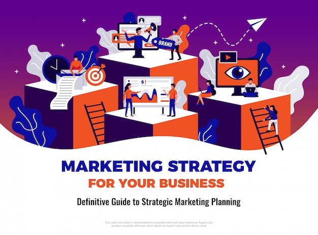 Digital marketing poster with guide and planning symbols flat