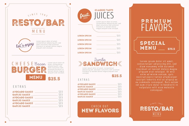 Free vector digital menu horizontal format