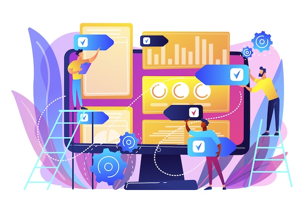 Digital PR agency increase online presence. PR strategy, natural link acquisition and domain authority, brand awareness and keyword rankings concept. Bright vibrant violet  isolated illustration