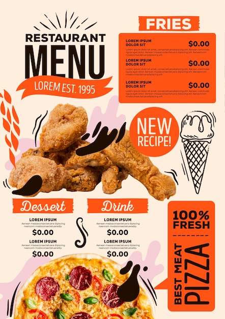 Digital restaurant menu fresh food