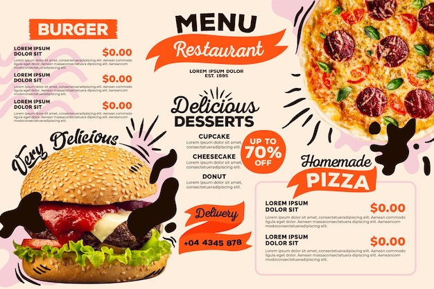 Free Vector digital restaurant menu template concept