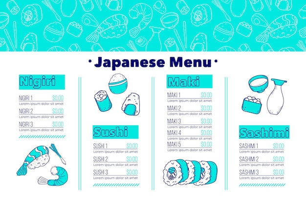 Free Vector digital restaurant menu template in horizontal format