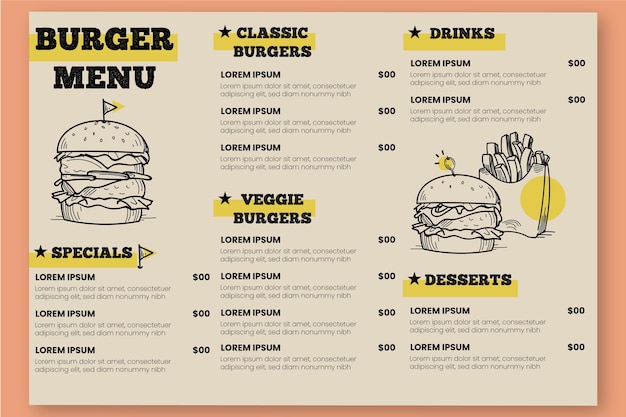 Digital restaurant menu template horizontal with illustrations