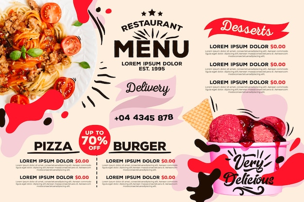 Free vector digital restaurant menu template style