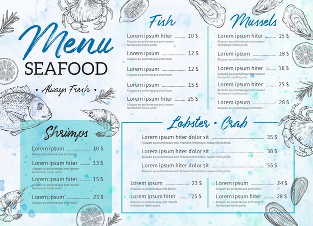 Digital restaurant menu template