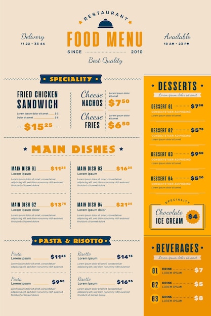 Digital restaurant menu template