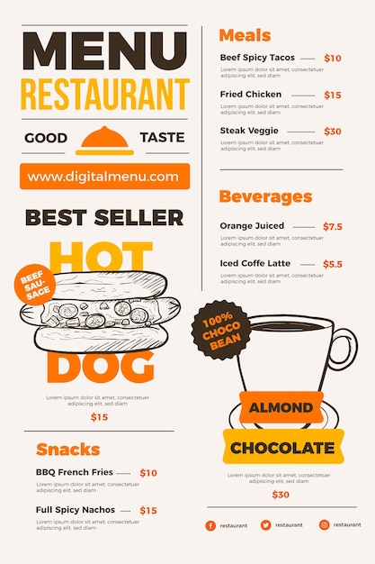 Digital restaurant menu vertical format