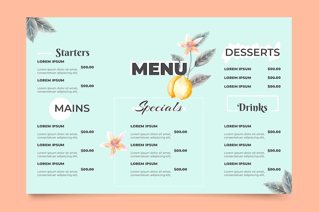 Digital restaurant menu with delicious dishes