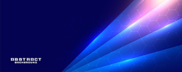 Digital technology blue banner with hexagonal pattern and glowing lines