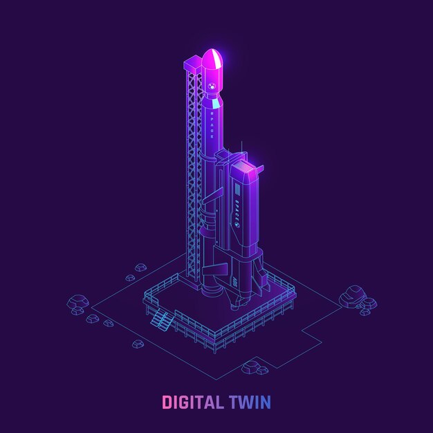 Digital twin simulation technology isometric illustration