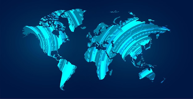 Free Vector digital world map with technology diagram illustration