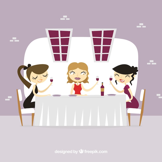 Dinner scene of girls in a restaurant