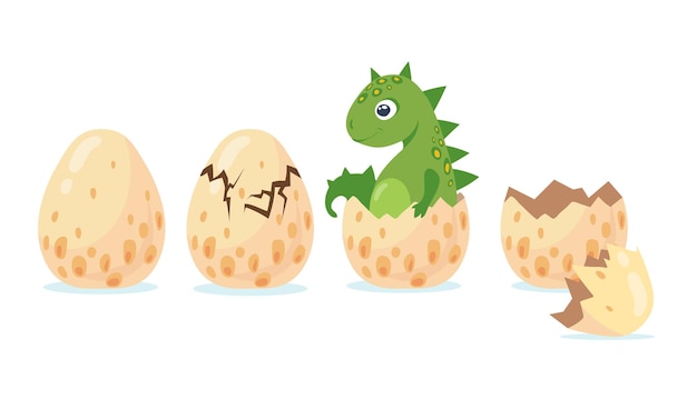 Free Vector dino or dragon hatching out of crashing egg. flat illustration