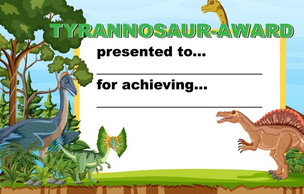 Dinosaur certificate template in cartoon style