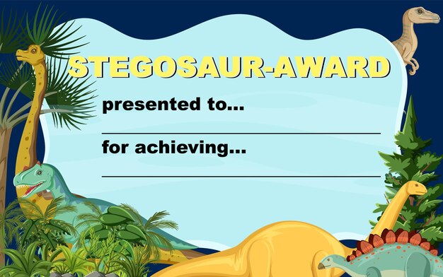 Dinosaur certificate template in cartoon style