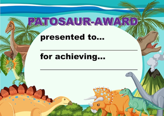 Dinosaur certificate template in cartoon style