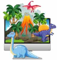 Free vector dinosaur on computer screen background