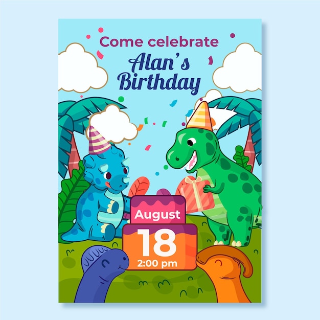 Free vector dinosaur illustration birthday invitation