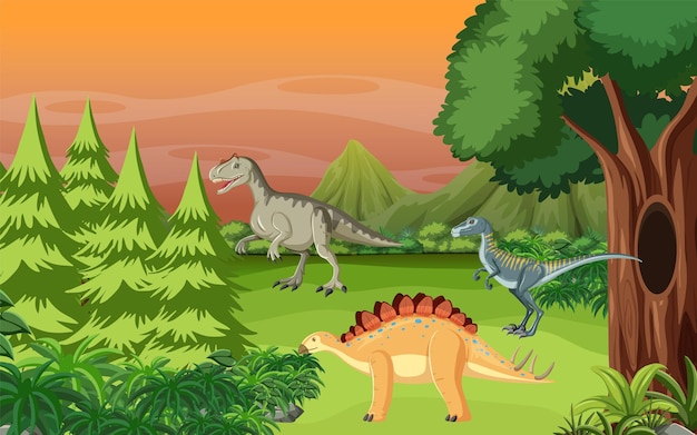 Dinosaur in prehistoric forest scene