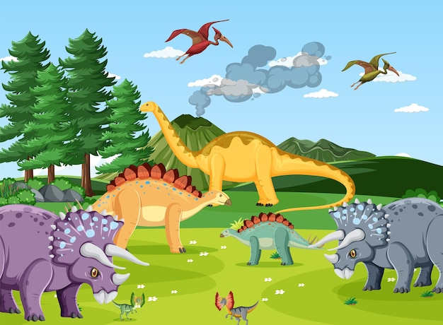 Dinosaur in prehistoric forest scene