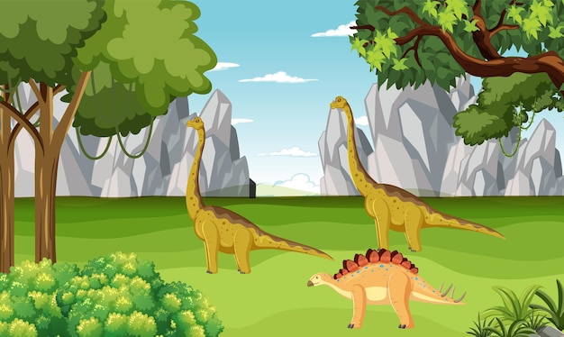 Dinosaur in prehistoric forest scene