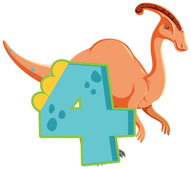 A dinosaur with number four cartoon