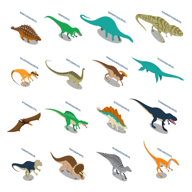 Dinosaurs Isometric Icons Set