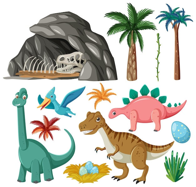 Free Vector dinosaurs and natural elements vector collection