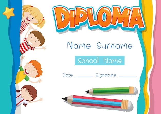 Free Vector diploma or certificate template for school kids