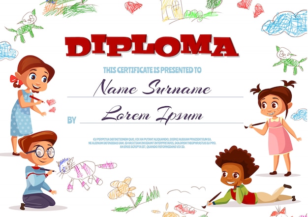 Free Vector diploma template illustration of kindergarten certificate for kids.