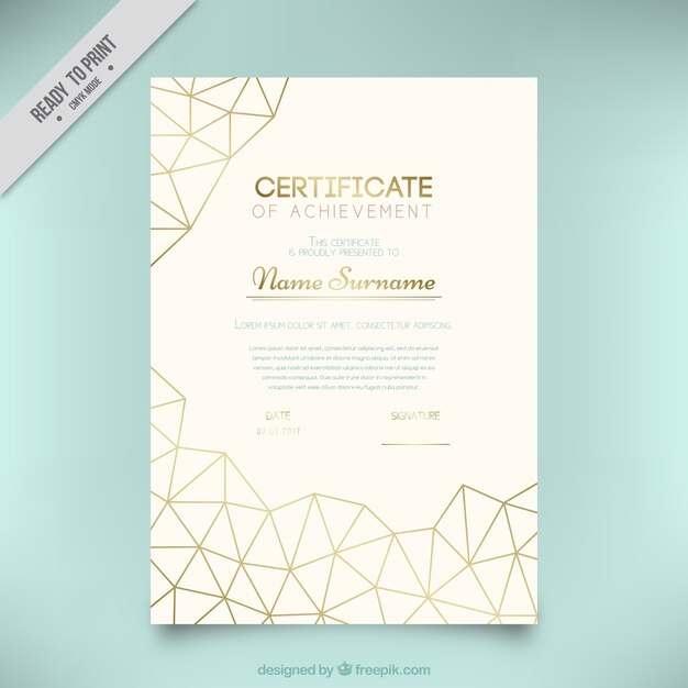 Diploma with golden geometric shapes