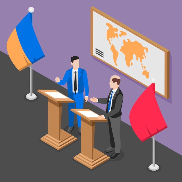 Free Vector diplomacy and diplomat isometric concept two men discussing important political issues vector illustration