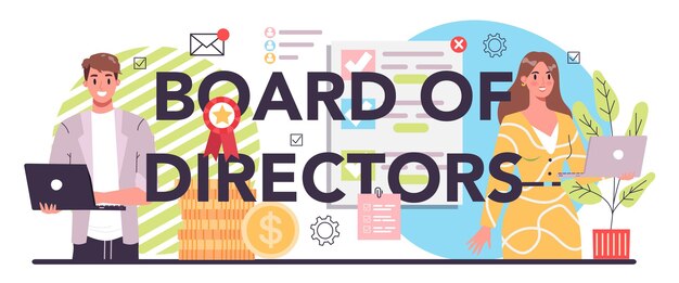 Directors board typographic header Business planning and development Brainstorming or negotiating process Business meeting and contracting Isolated flat vector illustration