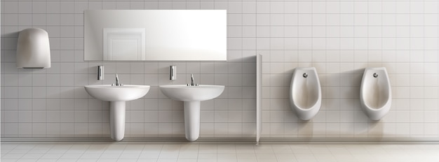 Free Vector dirty public mens toilet 3d realistic interior. 