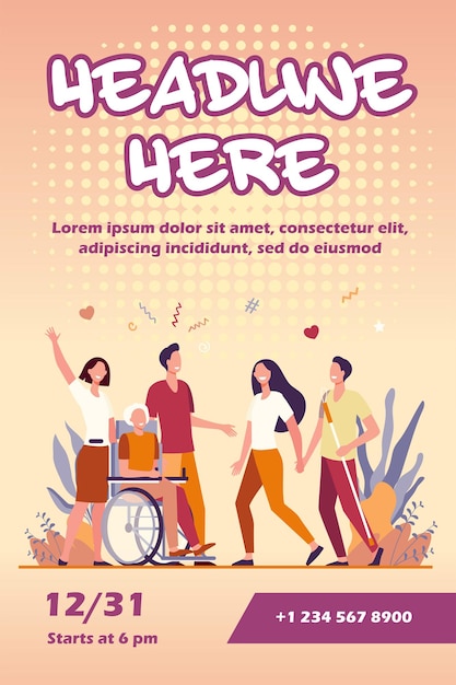 Disabled people help and diversity flyer template