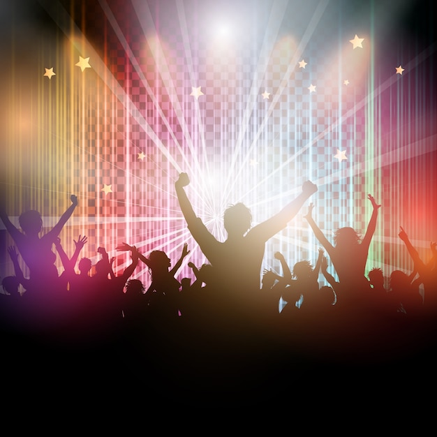 Free Vector disco background with party crowd silhouette