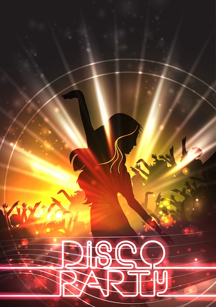 Free Vector disco party with girl poster design